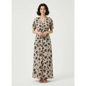 n/t Women's Beige & Black Floral Elastic Waist V-Neckline Maxi Dress Size Small